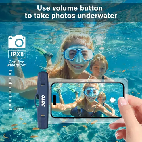 Vista 2 de JOTO Funda impermeable para teléfono celular, bolsa seca transparente subacuática compatible con iPhone 13, 12, 11 Pro Max, XS, XR X 8, 7, 6S, azul
