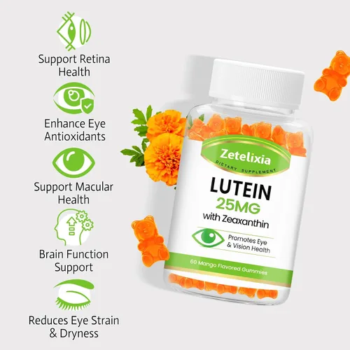 Vista 3 de Gomitas de luteína de 25 mg – Vitaminas para los ojos Luteína y Zeaxantina Suplementos para la salud ocular para adultos, suplemento de gomitas