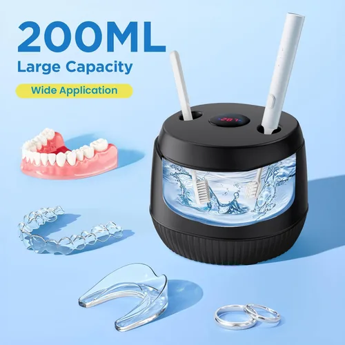 Vista 6 de Máquina limpiadora de retenedores ultrasónicos dentales: Vaina de limpieza dental de 45 kHz con temporizador digital y 6.8 fl oz, limpieza