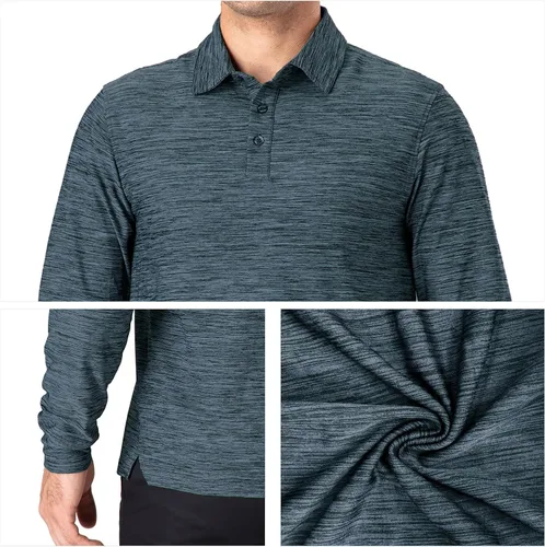 Vista 50 de NAVISKIN Camisas polo para hombre, de secado rápido, UPF 50, manga larga y corta, que absorben la humedad