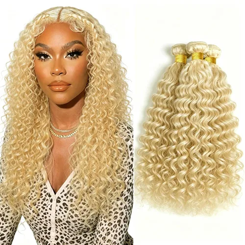 Vista 281 de P4613 Cabello humano rizado onda profunda marrón y paquetes mixtos 8 10 12 P4613 Ombre Marrón-Rubio-DP