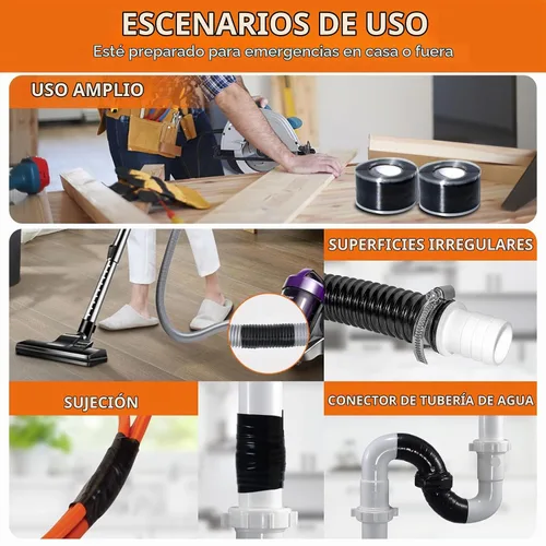 Vista 6 de Cinta de silicona autofusible para reparación de mangueras de fontanería, cinta impermeable de 10 pies Negro