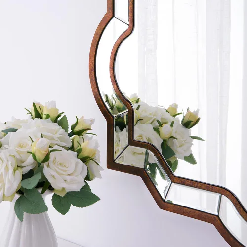 Vista 3 de Chende Espejo de pared decorativo para comedor, espejo de granja con marco de madera de bronce y vidrio biselado, espejo de baño irregular de 32 x