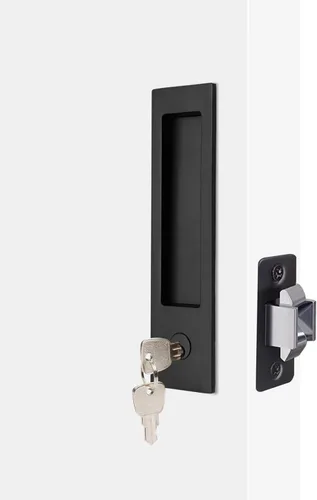 Vista 13 de Dontay Manija de puerta de bolsillo, moderna función de entrada rectangular con llave, pestillo de tracción (dormitorio/baño), herrajes para puerta