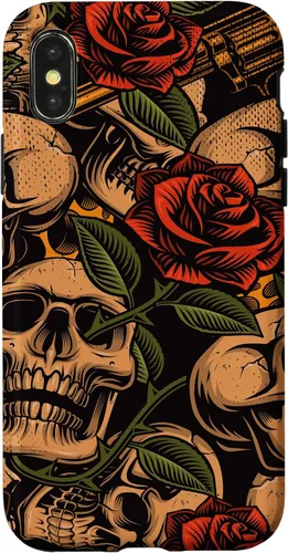 Vista 5 de Funda con diseño de tatuajes de flash tradicional para iPhone 17 con diseño retro rojo de rosas de calavera