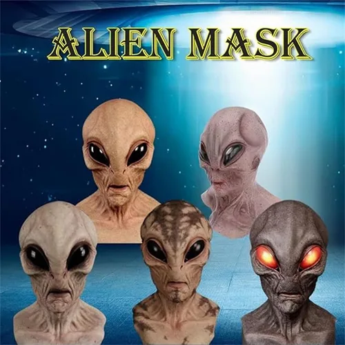 Vista 2 de Máscara de alienígena de látex para disfraz de cabeza completa, disfraz extraterrestre para Halloween, carnaval, fiesta de disfraces