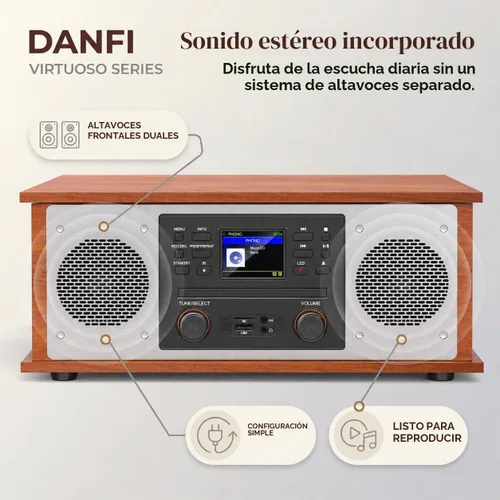 Vista 12 de Tocadiscos Bluetooth retro 10 en 1 con altavoces estéreo, tocadiscos de vinilo de 3 velocidades, reproductor de CD, reproducción y grabación USB/SD