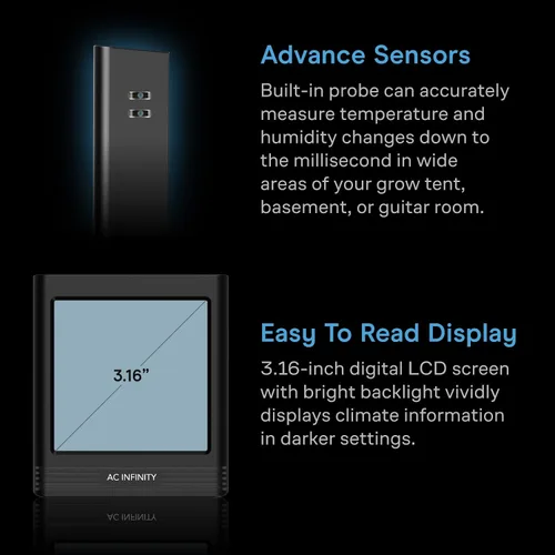 Vista 5 de AC Infinity Temperatura Humedad VPD Smart Hygrometer B2 con pantalla LCD. Bluetooth App Monitor, Climate Gauge Thermometer for Basements, Guitar