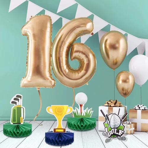 Vista 5 de Teling - 12 centros de mesa de golf para decoración de mesa de fiesta, pelota de golf de doble cara, panal para cumpleaños, despedida de soltero