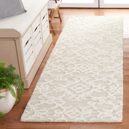 Vista 17 de SAFAVIEH Blossom Collection BLM104A - Alfombra decorativa de lana de alta calidad, hecha a mano, 2 x 3 pies, color gris/marfil