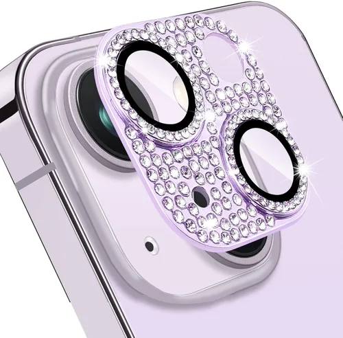 Vista 8 de Protector de lente de cámara para iPhone 13 & iPhone 13 Mini, brillante con diamantes de imitación 3D con purpurina, cubierta de cámara de vidrio