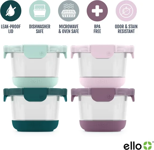 Vista 3 de Ello Duraglass Refresh - Paquete de 8 recipientes de vidrio reutilizables de 2 tazas con tapas a prueba de fugas y fundas protectoras de silicona