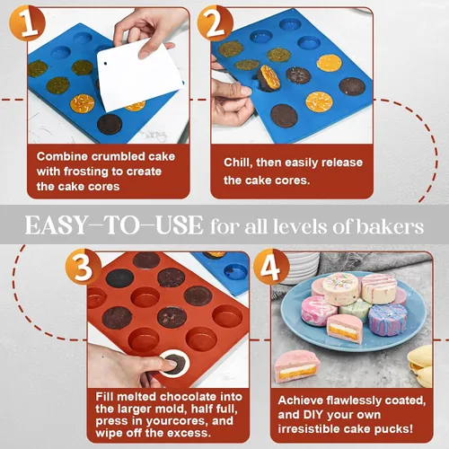 Vista 5 de Webake Juego de moldes para discos de pastel de tamaño pequeño, moldes planos de silicona para tartas de 1.75 x 0.75 pulgadas, sin BPA, 2 moldes y 1