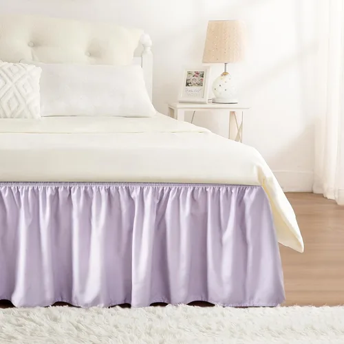 Vista 10 de Falda de cama RIMELA tamaño Queen color verde bebé con caída de 15 pulgadas, falda elástica envolvente, volante que protege contra el polvo