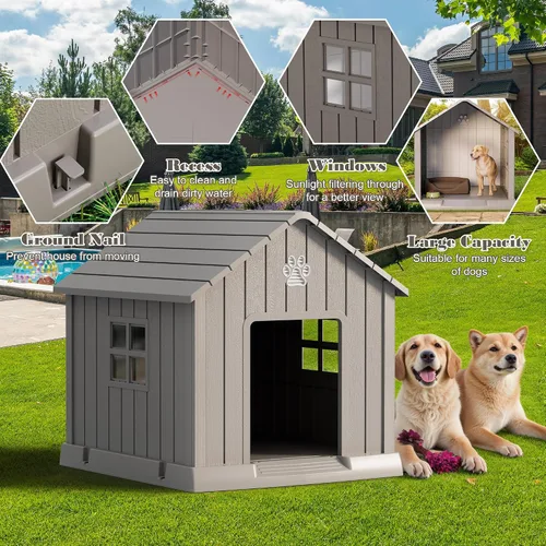 Vista 4 de Fancyango Casa para perros al aire libre e interior, impermeable, ventilada, fácil de limpiar, suelo elevado para perros pequeños y grandes, fácil