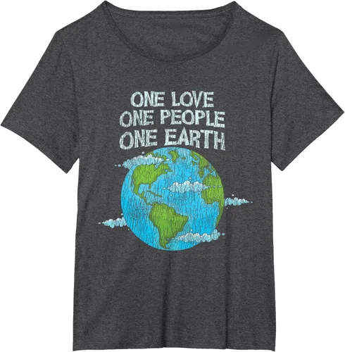Vista 23 de Vintage One Love One People Planet Cambio climático Día de la Tierra Camiseta Negro