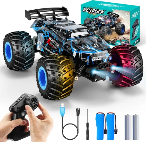 Vista 10 de Coche de control remoto, recargable 1:18 Rc, camión a control remoto todo terreno Azul
