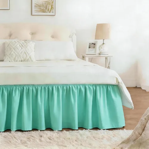Vista 48 de Falda de cama RIMELA tamaño Queen color verde bebé con caída de 15 pulgadas, falda elástica envolvente, volante que protege contra el polvo