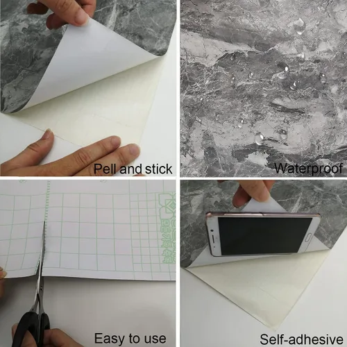 Vista 6 de TOTIO Papel de Contacto de Mármol Gris con Textura de Granito Gris Papel Tapiz Despegar y Pegar Papel de Contacto para Encimera Removible