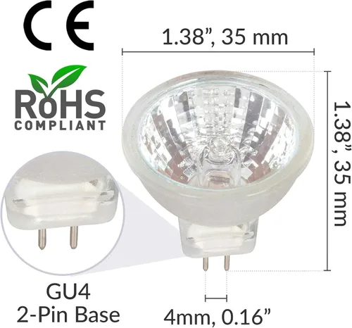 Vista 3 de Simba Lighting - Bombillas de foco halógeno MR11 de 10 vatios y 12 voltios (paquete de 6) de 2 pines, 110 lm, ángulo de haz de 30° para acento, luz