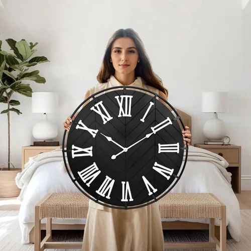 Vista 2 de EMAX HOME - Reloj de pared grande de madera – Reloj de pared extra grande de granja con números romanos 3D y empalme de espiga, reloj de pared
