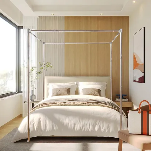 Vista 9 de Marco de cama de acero inoxidable tamaño individual, marco de metal resistente de tamaño individual para cama de metal, cama de madera, decoración