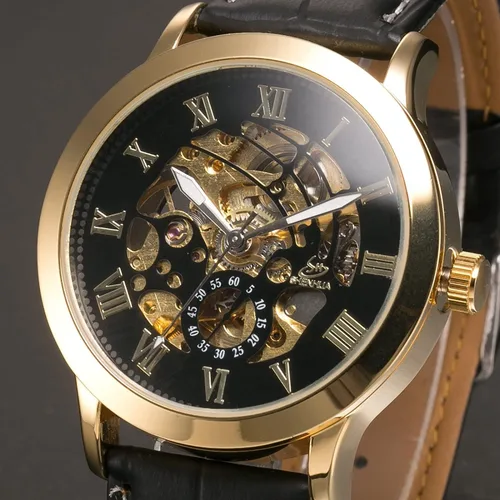 Vista 2 de Carrie Hughes Mens Gold Steampunk Skeleton Mechanical Automatic Watch CH13