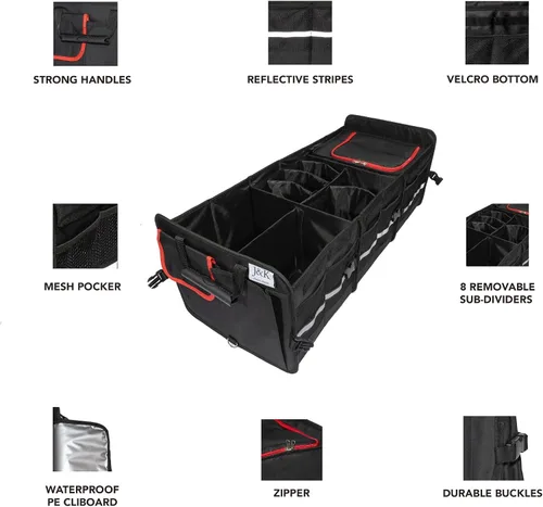 Vista 6 de J&K Organizador de maletero de coche para SUV, camión, furgoneta, sedán, organizador plegable de múltiples compartimentos, almacenamiento