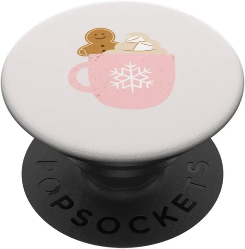 Vista 6 de Festive Sip - Taza de copo de nieve rosa con diseño de pan de jengibre Joy PopSockets MagSafe PopGrip para iPhone