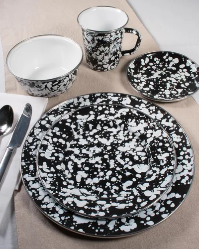 Vista 4 de Golden Rabbit Enamelware - Juego de 4 cuencos de sopa de 14 oz (remolino negro)