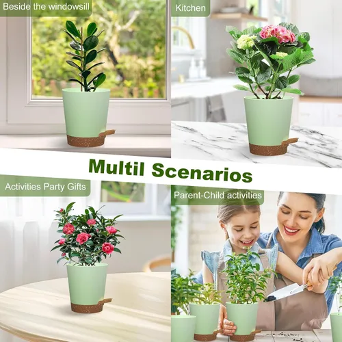 Vista 6 de Macetas de riego automático, macetas de 4 pulgadas con múltiples agujeros de drenaje de malla, macetas pequeñas de plástico para plantas y flores