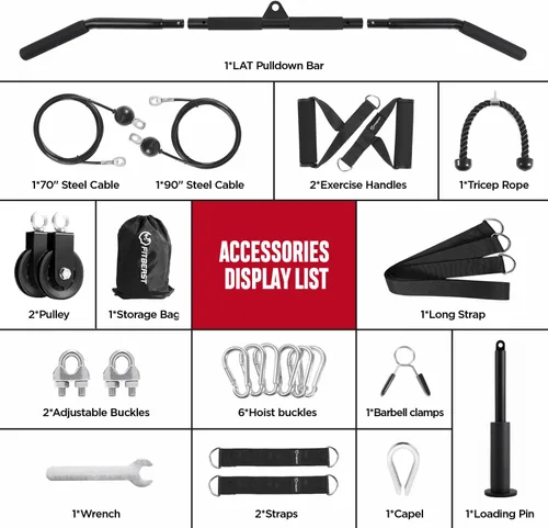 Vista 5 de FitBeast Sistema de Poleas para Gimnasio, Sistema de Poleas con Cable y Peso para Gimnasio LAT Pulldown, Entrenamiento de Curl de Bíceps, Equipo