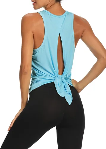 Vista 27 de Bestisun - Camisetas de tirantes para mujer con espalda abierta, ropa deportiva para entrenamiento, yoga y ejercicio Verde militar