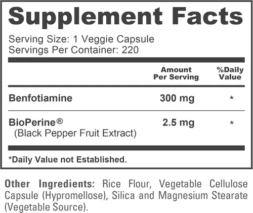 Vista 4 de Benfotiamine 300 mg 180 cápsulas vegetales (sin OMG, veganas y sin gluten)