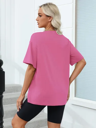 Vista 4 de Camisetas de gran tamaño para mujer, de manga corta, ajuste holgado, para verano, casual, básicas