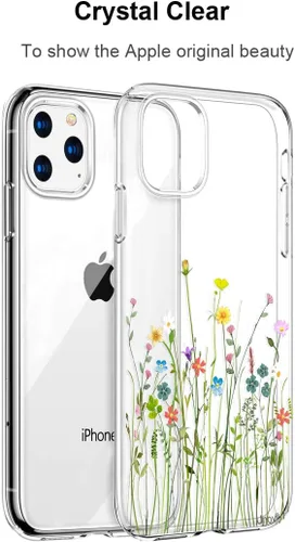 Vista 2 de Unov Funda compatible con iPhone 11 Pro, transparente, con diseño delgado, protector suave de TPU a prueba de golpes, patrón de flores en relieve
