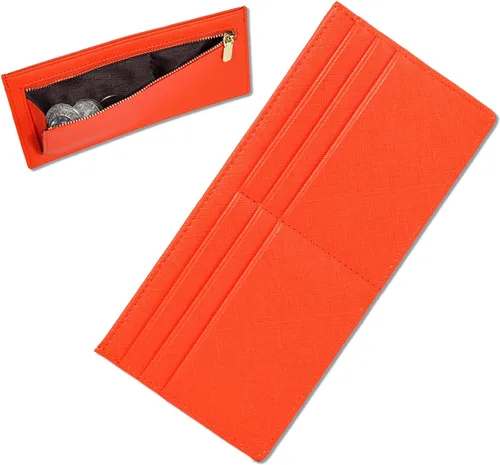 Vista 15 de Cartera Delgada para Tarjetas de Crédito Ultra Delgada Cartera Larga para Tarjetas Bolsillos con Cremallera Estuche para ID Cartera Pequeña Compacta