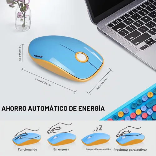 Vista 5 de Combo de teclado y ratón inalámbrico con botón de interruptor - Teclado de máquina de escribir inalámbrico de 2.4GHz Suspensión automática azul