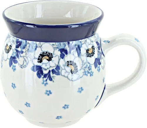 Vista 9 de Blue Rose Polish Pottery - Blue Alyce Bubble Mug - 16 oz - Unique Shape Mug for Coffee & Tea