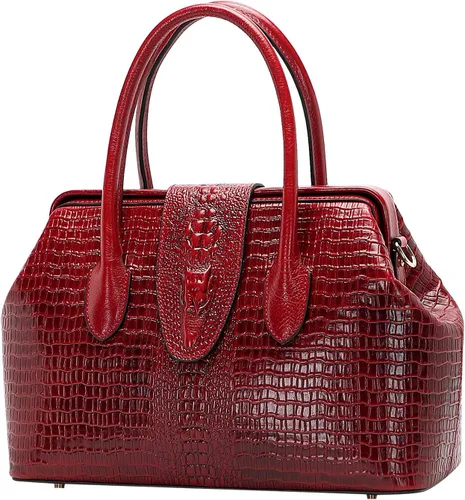 Vista 4 de PIJUSHI diseñador de piel de cocodrilo monederos y bolsos para las mujeres Top Handle Satchel Bag señoras trabajo bolso, rojo, talla única