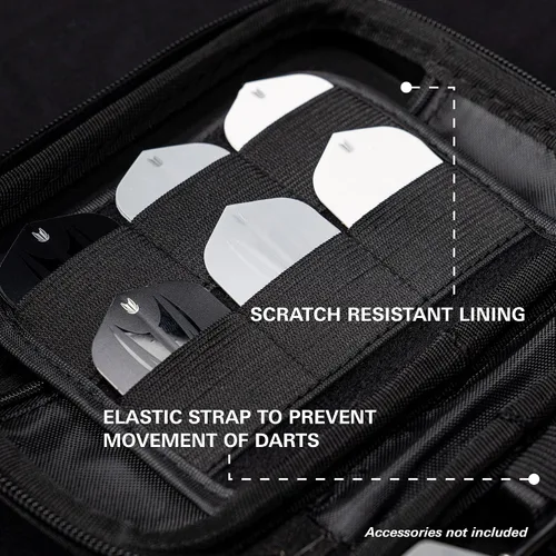 Vista 4 de Target Darts Takoma XL - Estuche tipo cartera para dardos, Negro - Capacidad para 6 dardos, Soporte protector de EVA con bolsas de doble cierre
