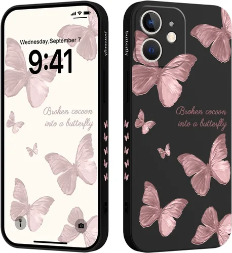 Vista 27 de LEECG Funda para iPhone 12 Pro Max, diseño creativo con estampado floral de mariposa de astronauta, funda de teléfono antiarañazos, forro