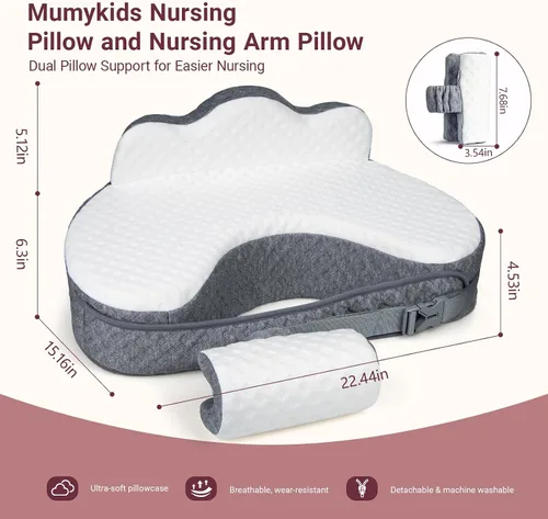 Vista 5 de Almohada de lactancia elevada con almohada de brazo, almohada ergonómica de seguridad de espuma viscoelástica para lactancia materna, correa