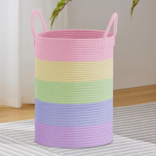 Vista 14 de VIPOSCO Cesta de lavandería tejida pequeña de 30L, color marrón y blanco