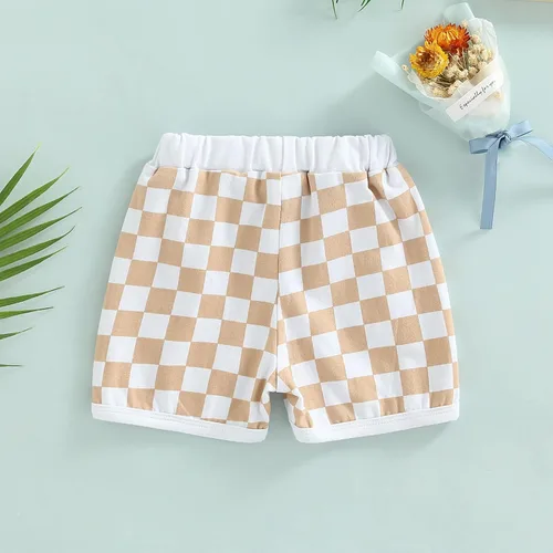 Vista 4 de Pantalones cortos de verano para bebé, con estampado a cuadros, de algodón, casuales, cintura elástica, pantalones cortos para correr