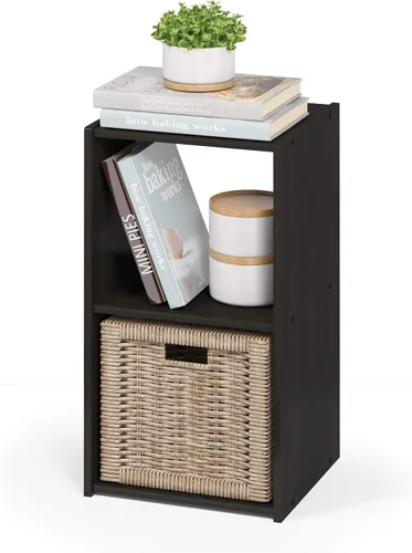 Vista 10 de Furinno PELLI - Estantería de 2 cubos con cubos abiertos y cerrados, armario organizador de almacenamiento de 2 x 1, 12.2 x 11.6 x 24.2, para sala