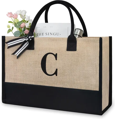 Vista 65 de TOPDesign Personalized Initial Canvas Beach Bag, Monogrammed Gift Tote Bag for Women