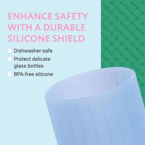 Vista 4 de Impresa Fundas de silicona para biberones de bebé, compatibles con botellas de vidrio de cuello estrecho Dr. Brown, paquete de 3, multicolor de 8