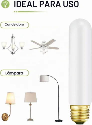 Vista 6 de Leools Bombilla LED esmerilada T10, bombilla LED tubular regulable E26, 8 W igual a 60 W, 3000 K, blanco suave, CRI90+, 600 lm, base E26 de T10