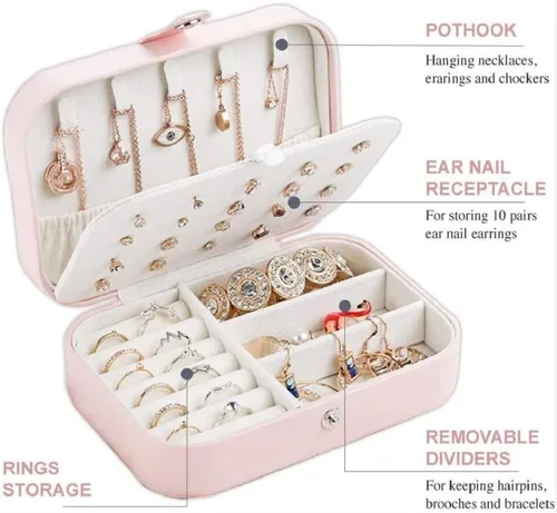 Vista 2 de Chelory Joyero pequeño para aretes anillos collares pulseras piel sintética portátil organizador de joyas de viaje para mujeres y niñas mini soporte
